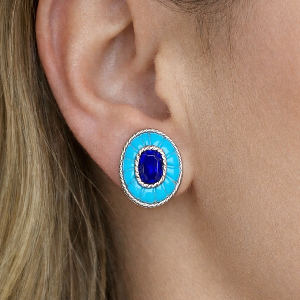 Rare Judith Ripka Turquoise and Blue Sapphire Earrings in 925 Sterling Silver